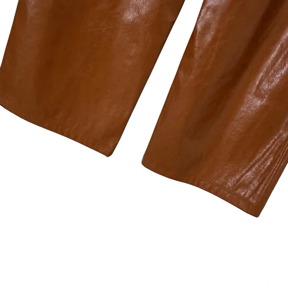 Free People Wide Leg Leather Pants Star Crossed Lovers Earthy Boho Neutral 12 - Picture 10 of 13